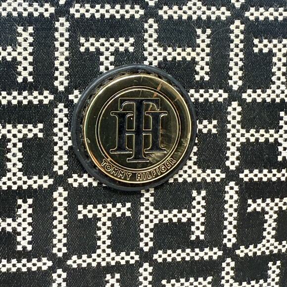 Tommy Hilfiger Monogram Shoulder Bag Black White Gold Hardware Crossbody Tote - Picture 3 of 10